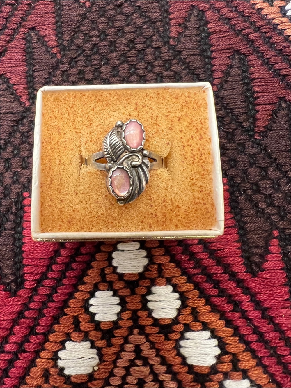 Sterling Silver Pink Stone Double Leaf Ring